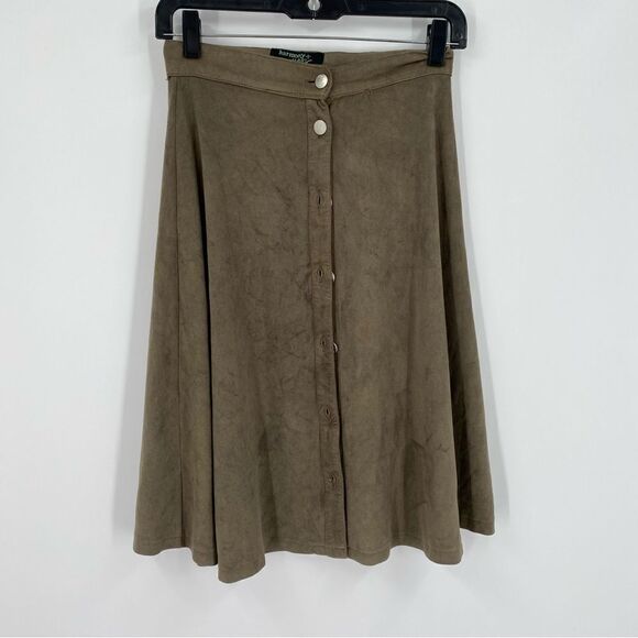 Harmony & Havoc Women’s Button Front Faux Suede Mini A Line Skirt size S - Picture 1 of 3
